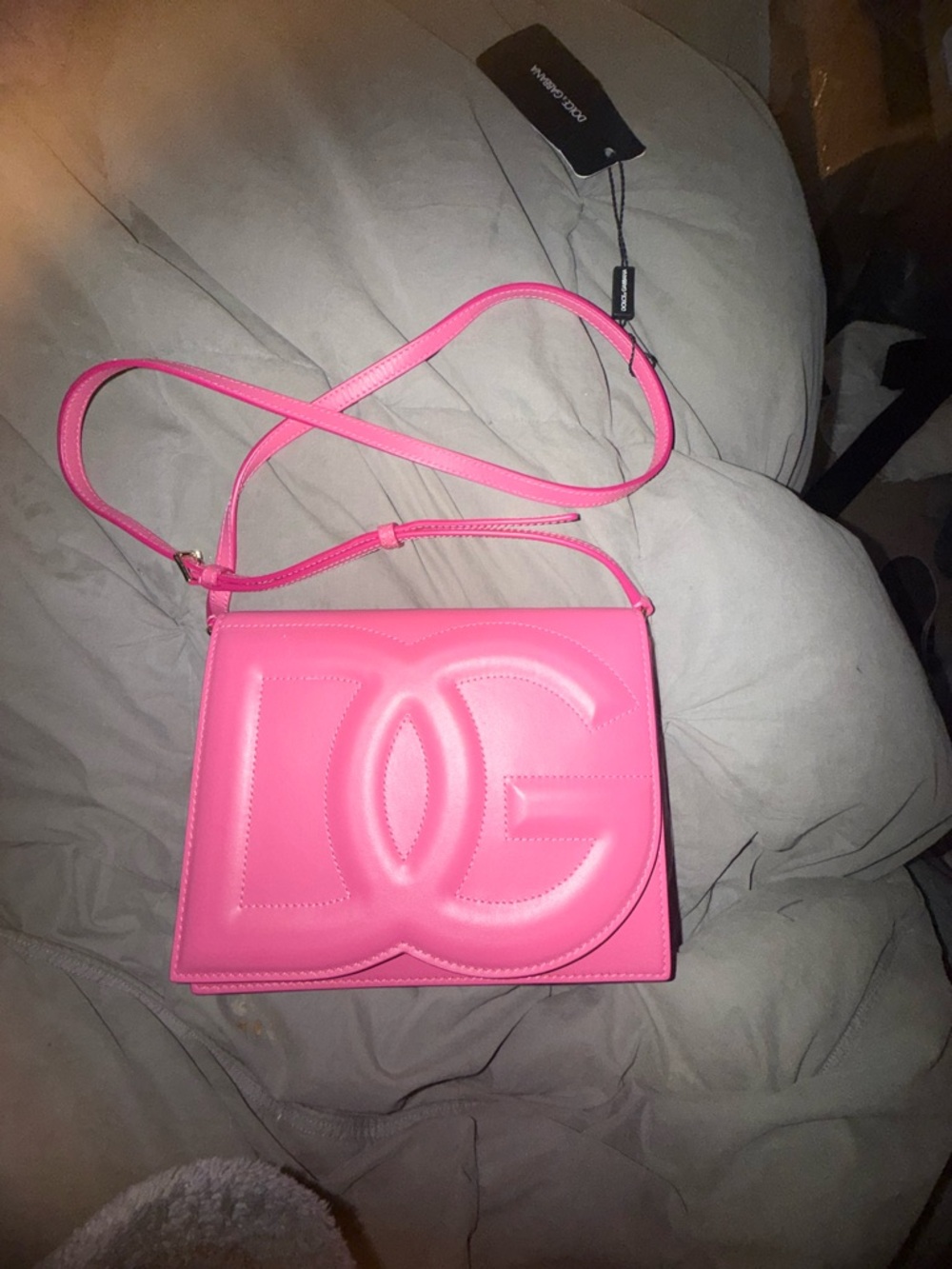 Dolce & Gabbana Hot Pink Embossed Logo Crossbody Bag